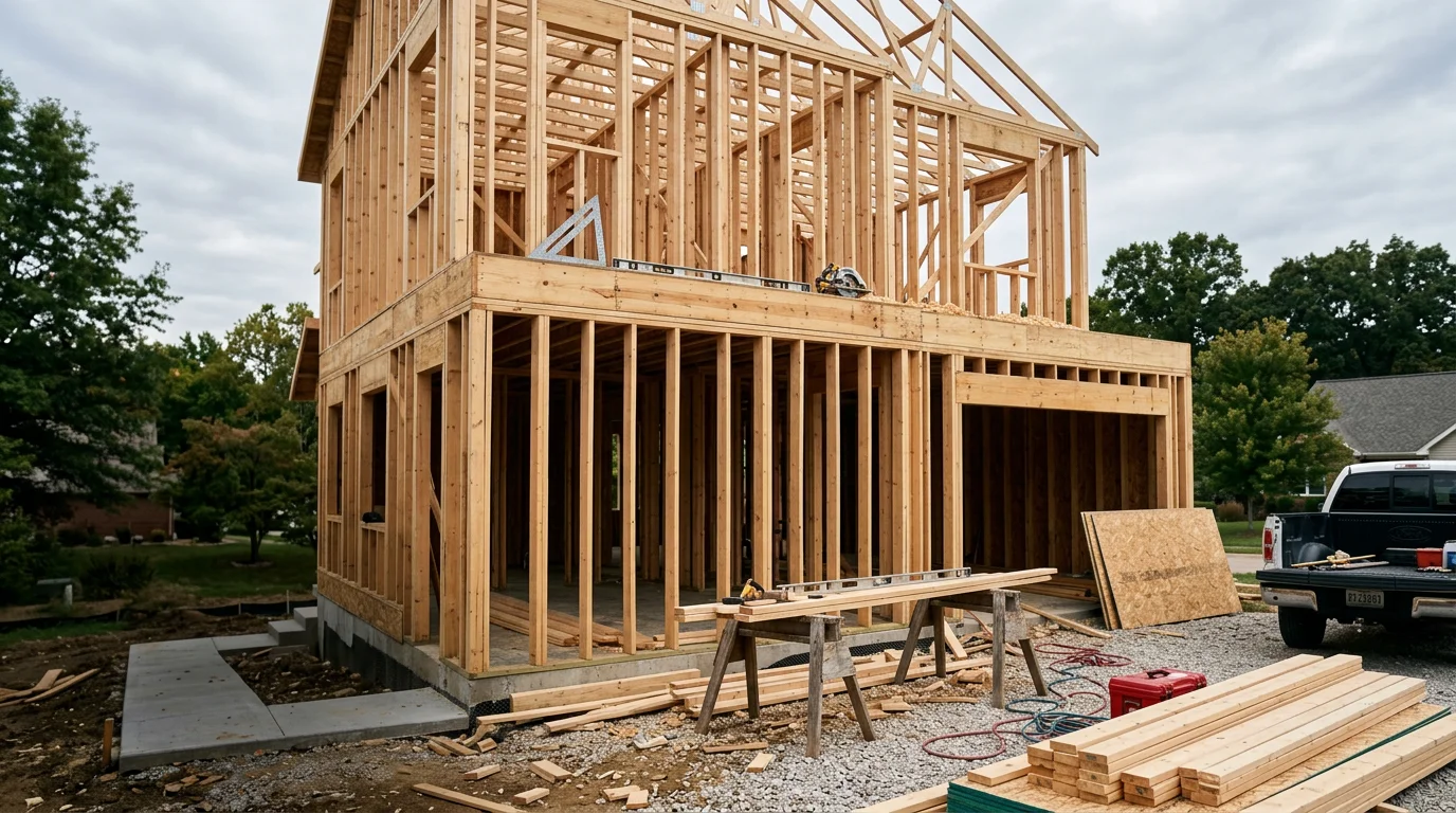 Carpenter installing custom trim and woodwork in residential home