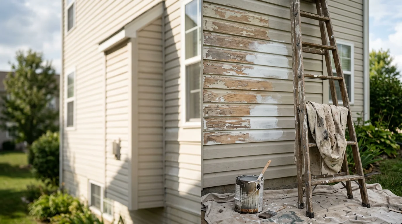 A freshly painted single-family home exterior in Warrenton, Missouri, showing clean siding and trim with no peeling or fading. The home reflects the mix of established and newer residential styles common across Warren County.