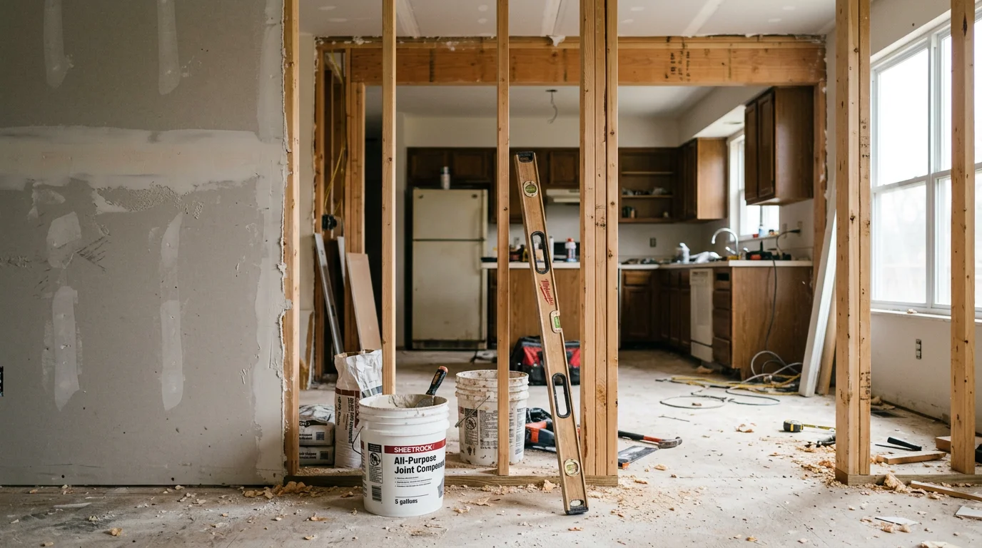 A remodeled interior living space in a Warrenton, Missouri home showing updated walls, flooring, and an open layout. The finished room reflects a full renovation by Raven Construction serving Warren County and surrounding communities.