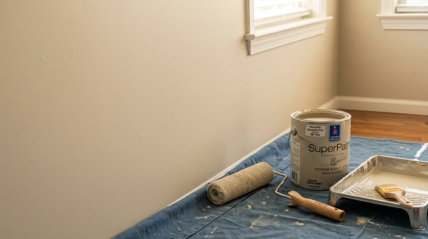 Freshly painted interior walls in a Warrenton, Missouri home showing clean, even coverage on walls and ceiling. A bright living room interior after professional painting by Raven Construction.